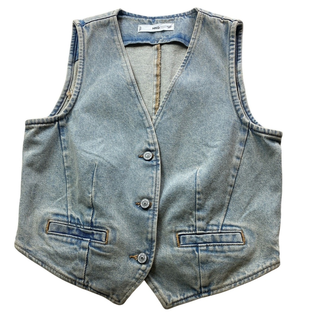 MNG/Mango Light Wash Denim Button Front Waistcoat/Vest Womens M #296i